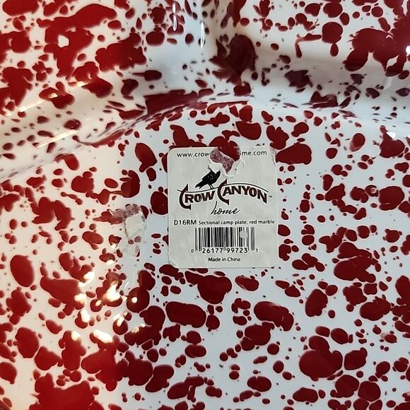 New RED Crow Canyon Enamelware Marble Sectional Camp Plate 10.5 Inch 3 Sections - Picture 4 of 6